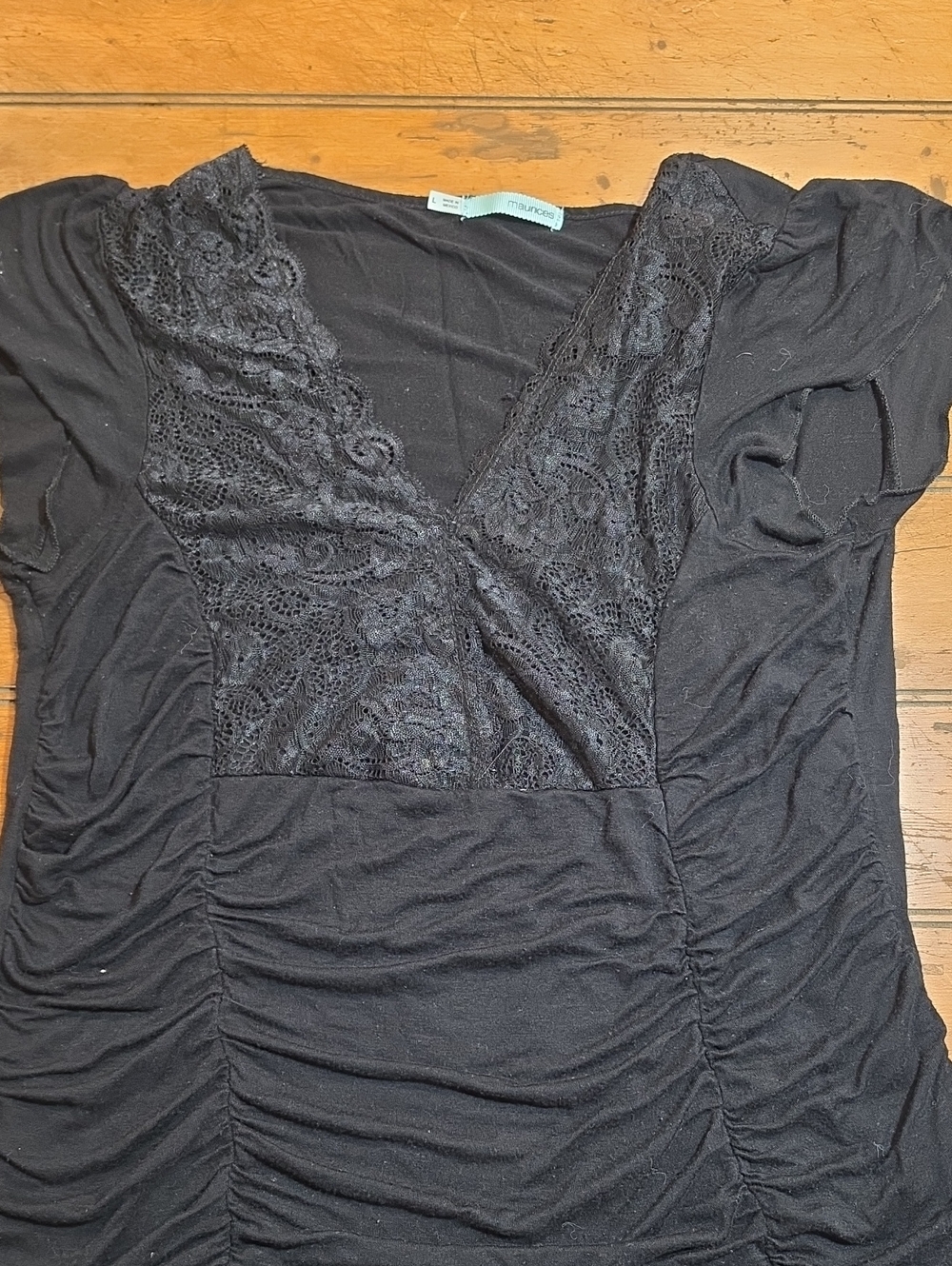 Maurices Black Lace V‑Neck Ruched Top